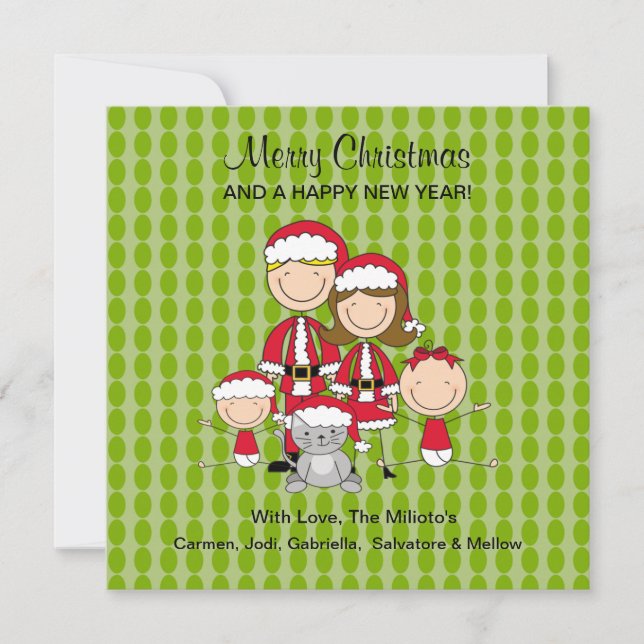 Família de 4 com Cartão de Natal Gente do Cat Stic (Frente)