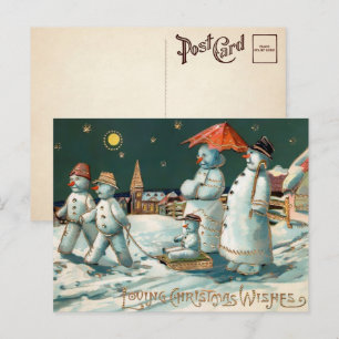 Família de Boneco de Neve Natalino Cartão Postal V