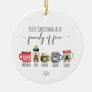 Família de Cinco Ornamentos Cerâmicos de Natal