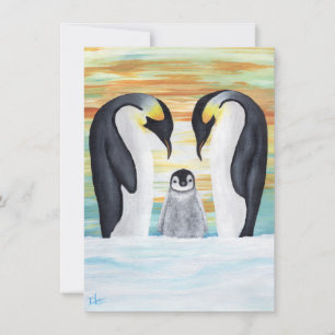 Família de pinguins com pinguim bebê