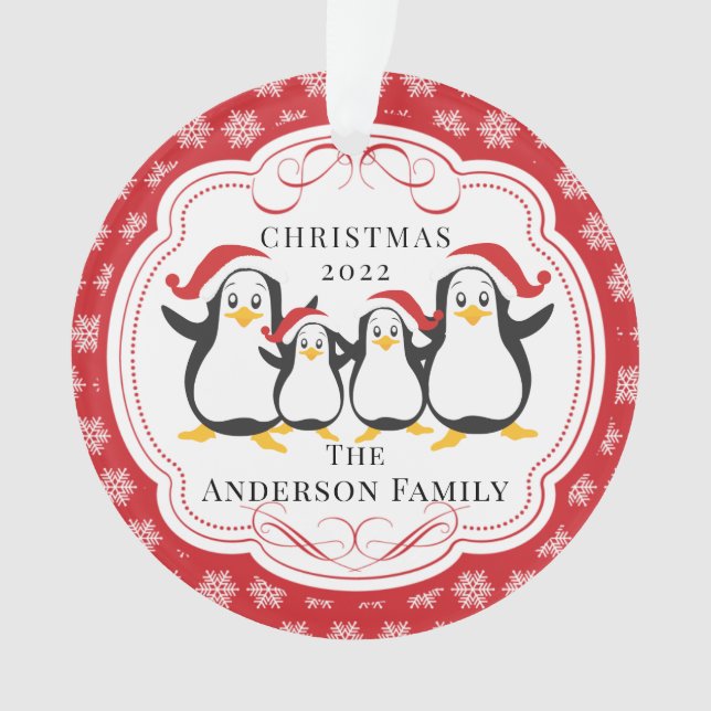 Família de pinguins giros de 4 Enfeites de natal (Frente)