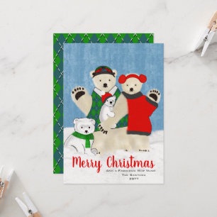 Família de Urso Polar Bonito a Apostar Feliz Nata