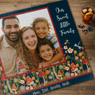 Família divertida Foto Quebra-cabeça Cogumelos Flo