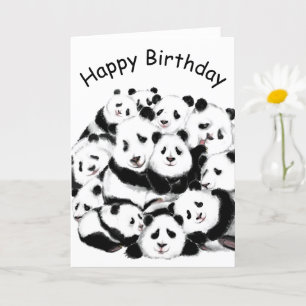 Família Engraçada de Cartão de Aniversário Panda