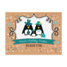 Família Engraçada de Pinguins de 3 Cartões de Nata
