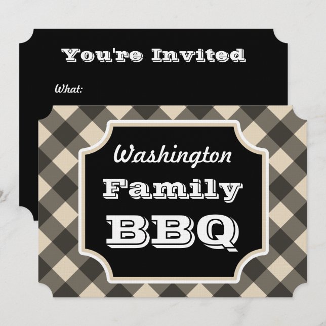 Família Gingham Negra Convite para Picnic de CHURR (Frente/Verso)
