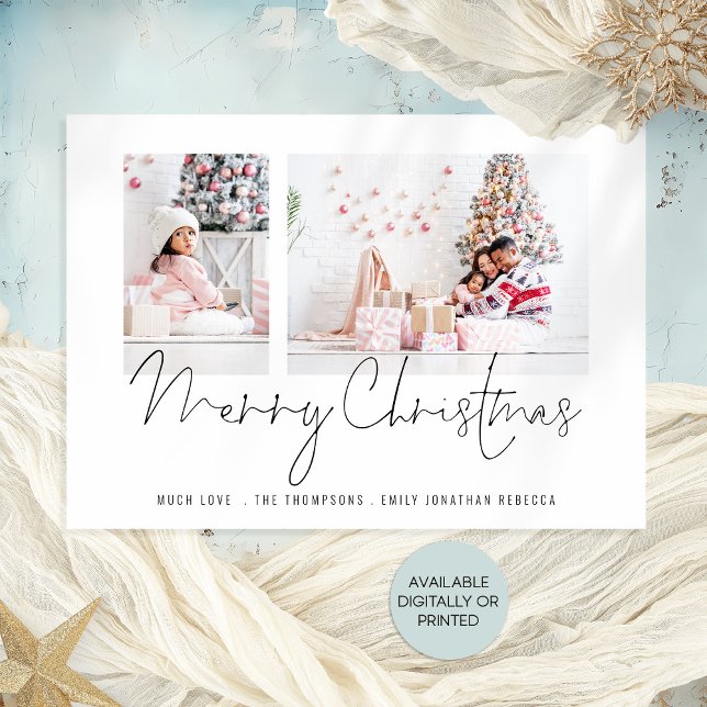Família Moderna 2 Fotos Script Feliz Cartão de Nat (Available digitally or printed. Part of a large collection of matching items)