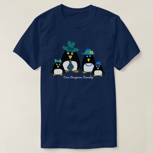 Família Penguin Divertida de 4 T-Shirts de Natal (Frente do Design)