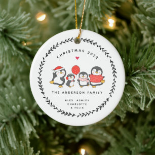 Família Pinguim Natal De Quatro Ornamentos Cerâmic