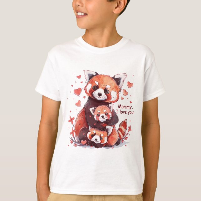 Família Red Panda: Mamãe, Eu Te Amo T-Shirt (Frente)