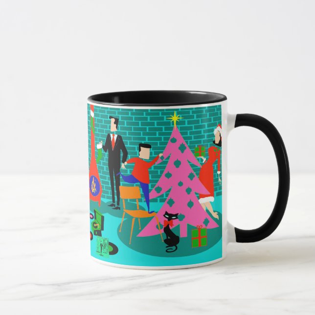 Família retro que apara a caneca da árvore de (Direita)