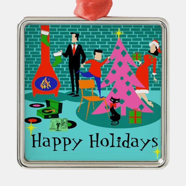 Família retro que apara o ornamento da árvore de (Frente)