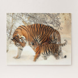 Família Tigre na Paisagem de Inverno Quebra-cabeça