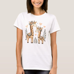 Família Whimsical Boho Giraffe com T-Shirt Floral