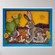 Famílias Bunny Rabbit e Quail Poster