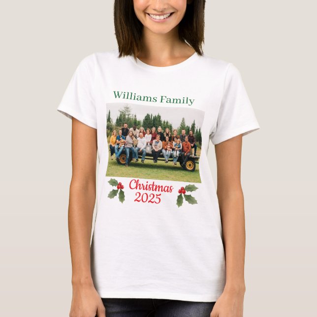 Family Christmas Personalize Name & Photo T-shirt (Frente)