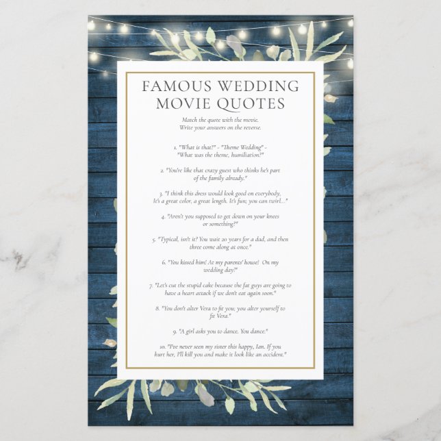 Famoso jogo de Chá de panela de citações de filmes (Frente)