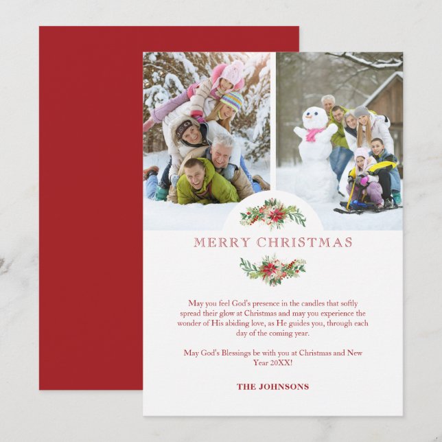 Fancy Floral Poinsettias Garland Christmas Photos (Frente/Verso)