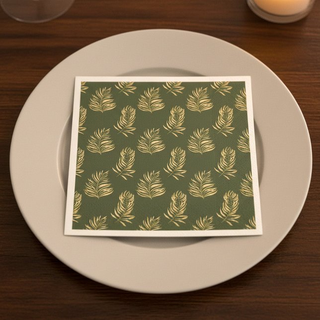 Fanfarrão de efeito Dourado deixa guardanapo (Gold effect fern leaves party napkin.)
