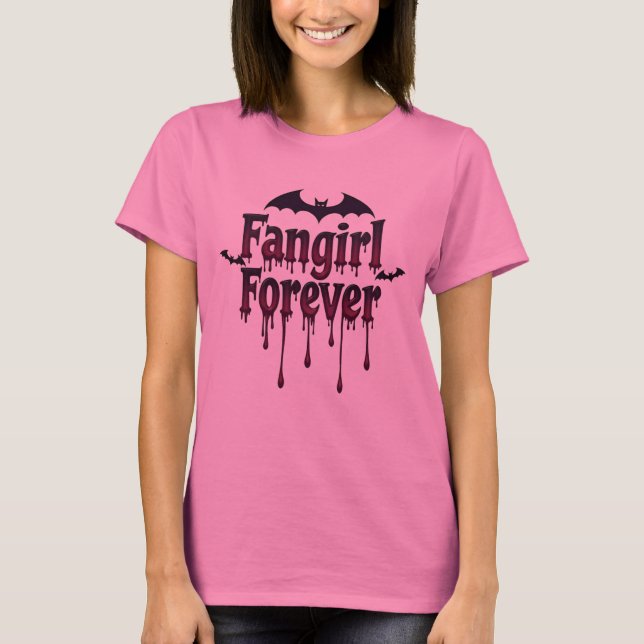 Fangirl Forever Gothic Vampire Bat T-Shirt Design (Frente)
