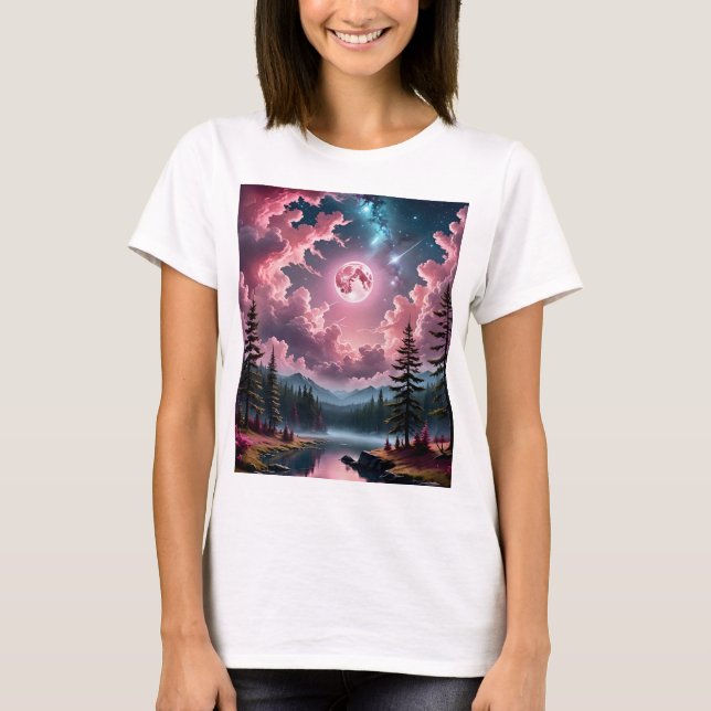Fantasia da Lua Rosa Sonhando Noite Camisa do Céu (Frente)
