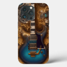 Fantasia Steampunk Vintage Guitar Azul Aquarela