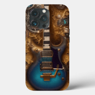 Fantasia Steampunk Vintage Guitar Azul Aquarela