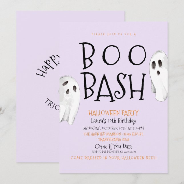 Fantasma, Boo Bash Halloween Convite (Frente/Verso)