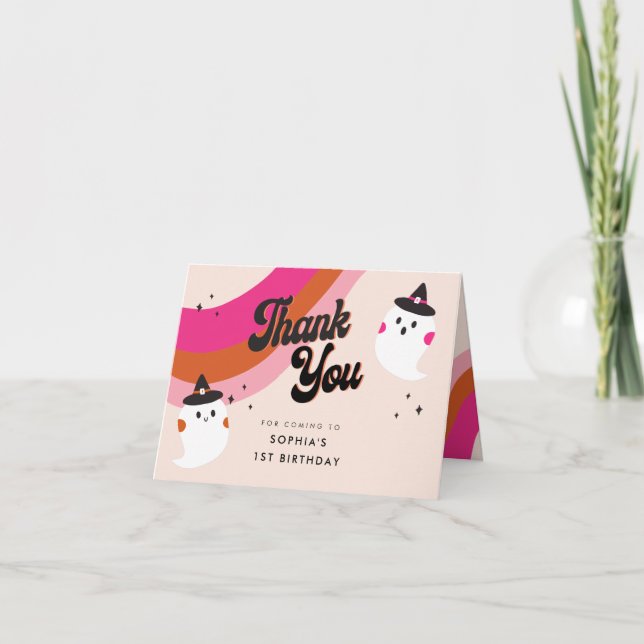 Fantasma Da Groovy Retro Bonito Obrigado Cartão De (Frente)