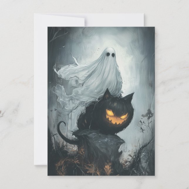 Fantasma das Halloween Andando a Gato Negro (Frente)