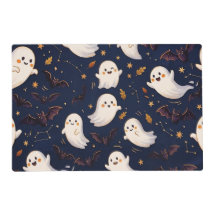 Fantasma e Morcego de Halloween Fofo em Azul Naval