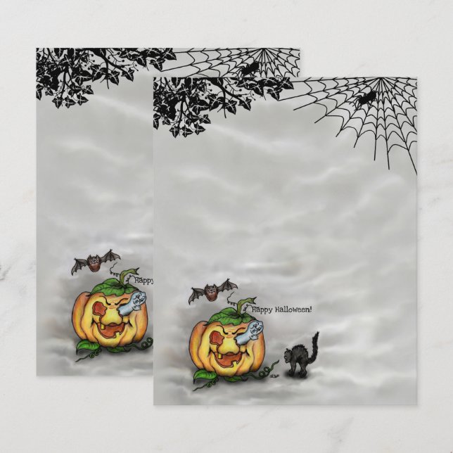 Fantasma, Gato, Bat e Pumpkin, Feliz Halloween! (Frente/Verso)