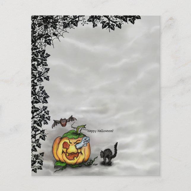 Fantasma, Gato, Bat e Pumpkin, Feliz Halloween! (Frente)