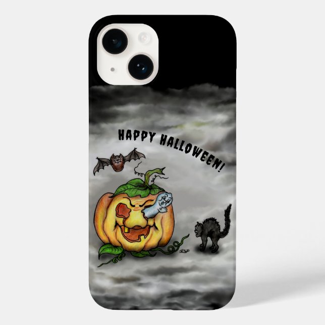 Fantasma, Gato, Bat e Pumpkin, Feliz Halloween! (Verso)