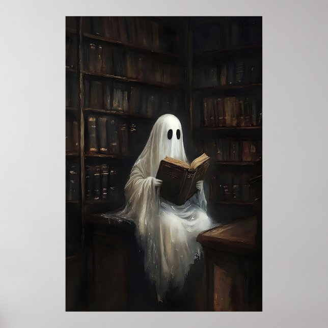 Fantasma lendo livros na impressão da biblioteca,  (Frente)