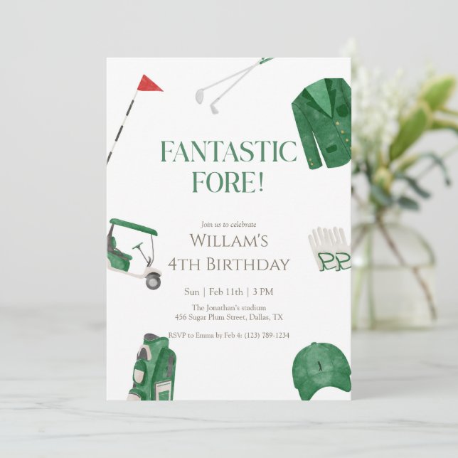 Fantástico Convite de Aniversário Infantil de Golf (Em pé/Frente)