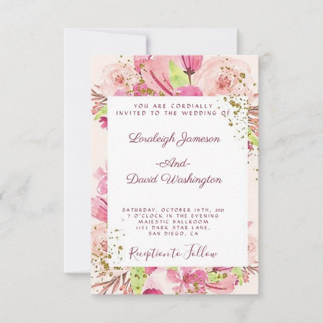 Fantástico convite de casamento floral rosa (Frente)