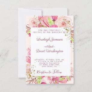 Fantástico convite de casamento floral rosa