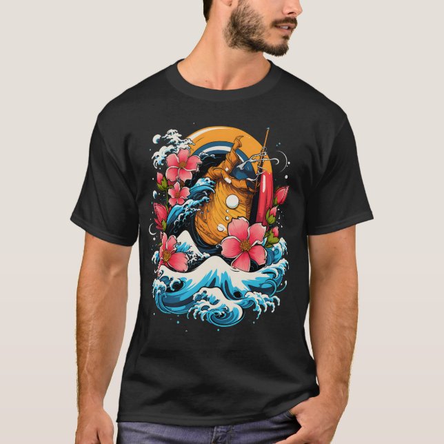 Fantástico Ondas Florais Gráficas T-Shirt (Frente)