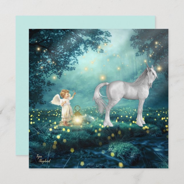 Fantasy Angel e Unicorn Flat Card (Frente/Verso)