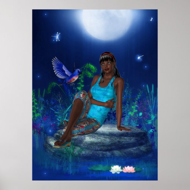 Fantasy Art Poster Moonlight Bird Girl (Frente)