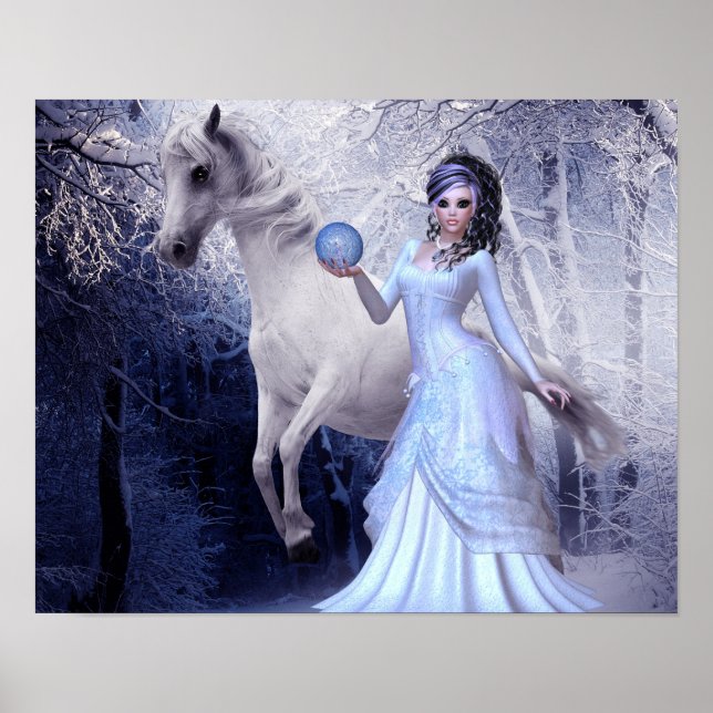 Fantasy Art Princesa Poster White Stallion Forest (Frente)