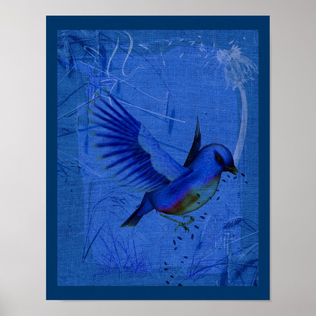 Fantasy Bluebird Sobre Blue Nature Art Poster (Frente)