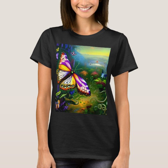 Fantasy Butterfly Journey Digital Art T-Shirt (Frente)