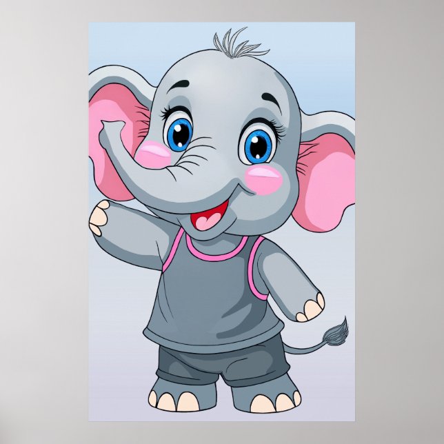 Fantasy Cartoon Baby Elephant Poster (Frente)