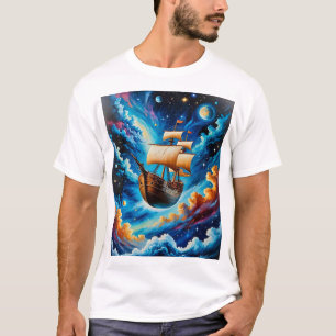 Fantasy Cósmico Navio Voyage T-Shirt para Dreamers