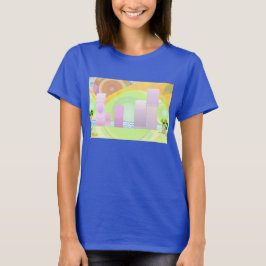 Fantasy dbl City Scape mulheres moças t-shirt azul