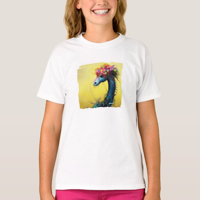 Fantasy Dragão floral T-Shirt (Frente)