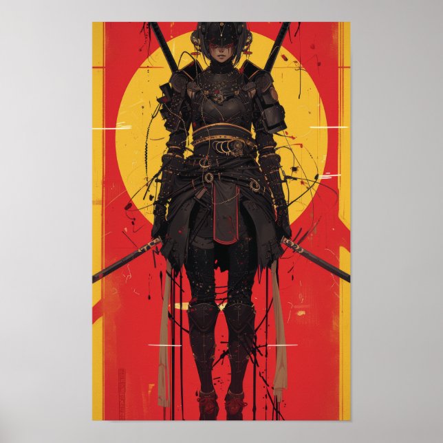 Fantasy Female Warrior em Poster de Figurino Negro (Frente)