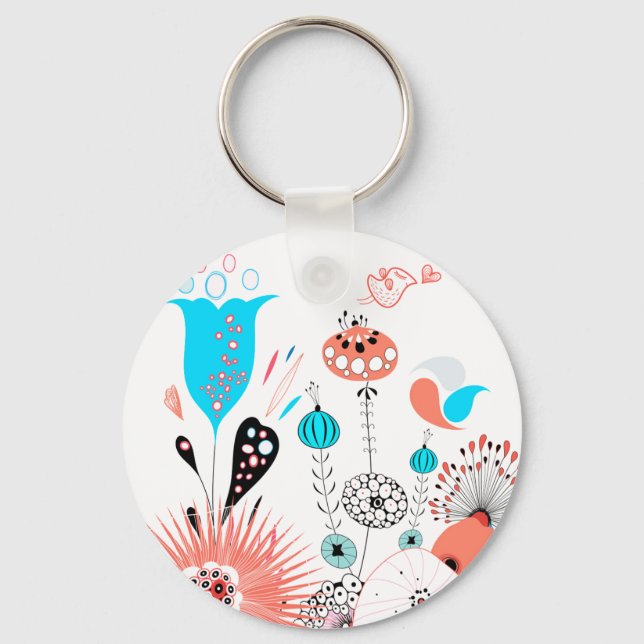 Fantasy Flowers e Birdie Button Chaveiro (Frente)